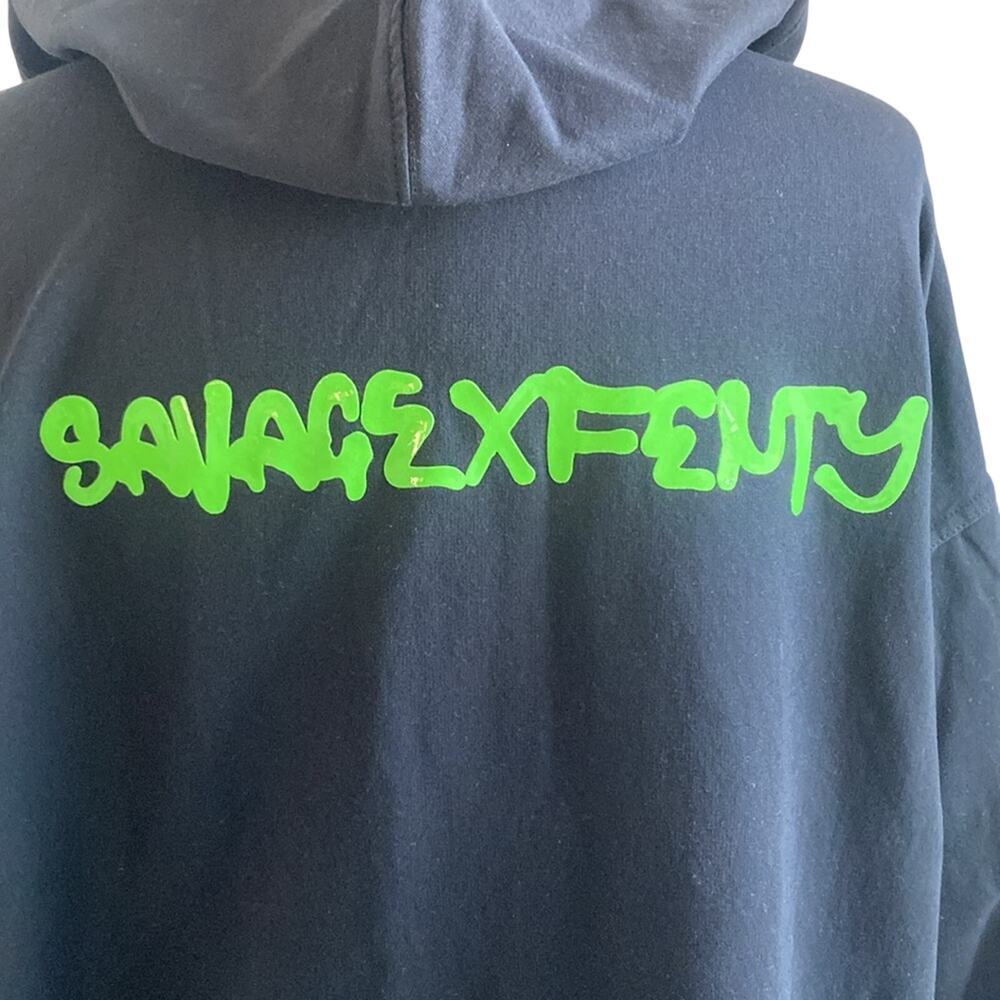SAVAGE FENTY Hooded Robe Womens Sz Medium Black Sweat Robe Open Front Loungewear - Picture 7 of 8